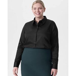 Universal‎ Standard Elbe Shirt 2XS 6-8 Small Black Popover Stretch Poplin Top